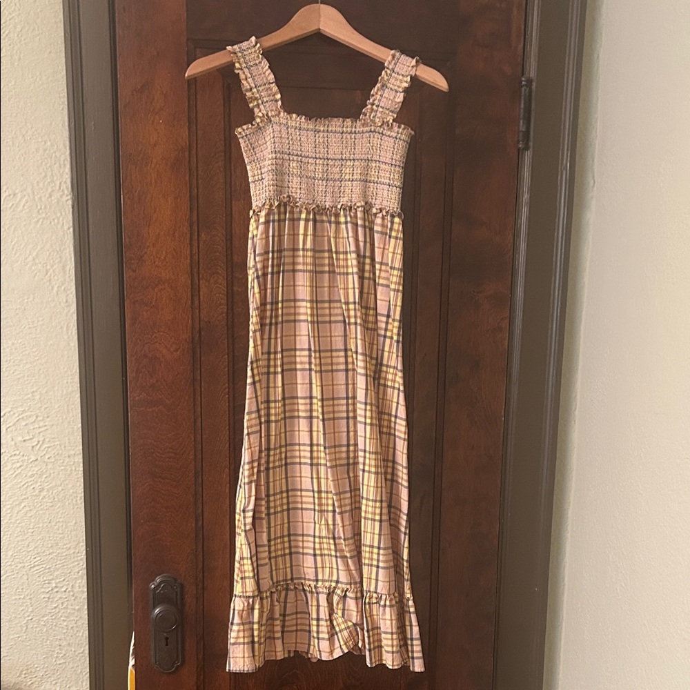 Rails Sleeveless Smocked Plaid Maxi Dress in Yellow & Pink